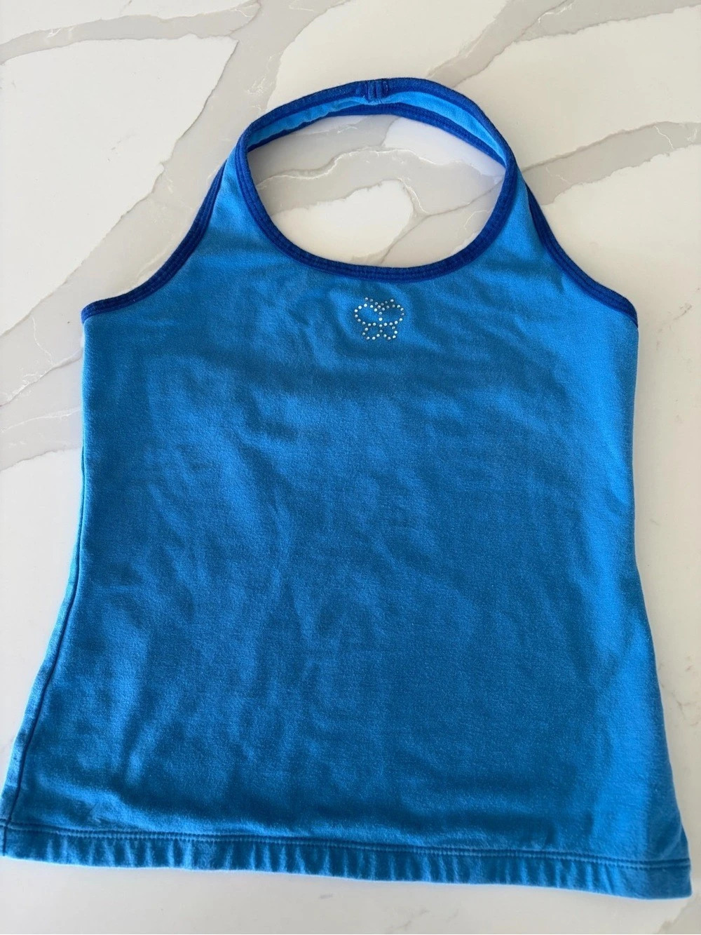 The Children's Place Girls y2k Retro Blue Rhinestone Butterfly Halter Tank 10/12
